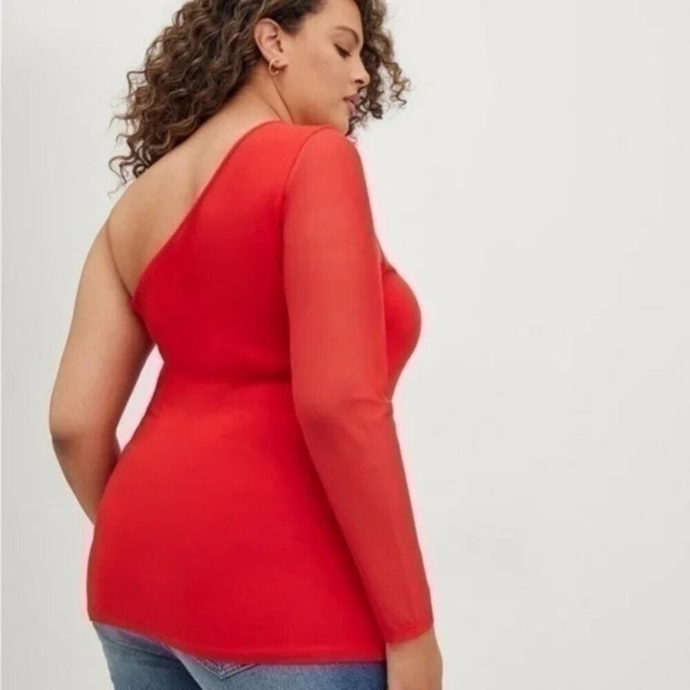 NWT Torrid Foxy One Shoulder Mesh Sleeve Red Top Womens Size 3X Bodycon Bold - Picture 10 of 11